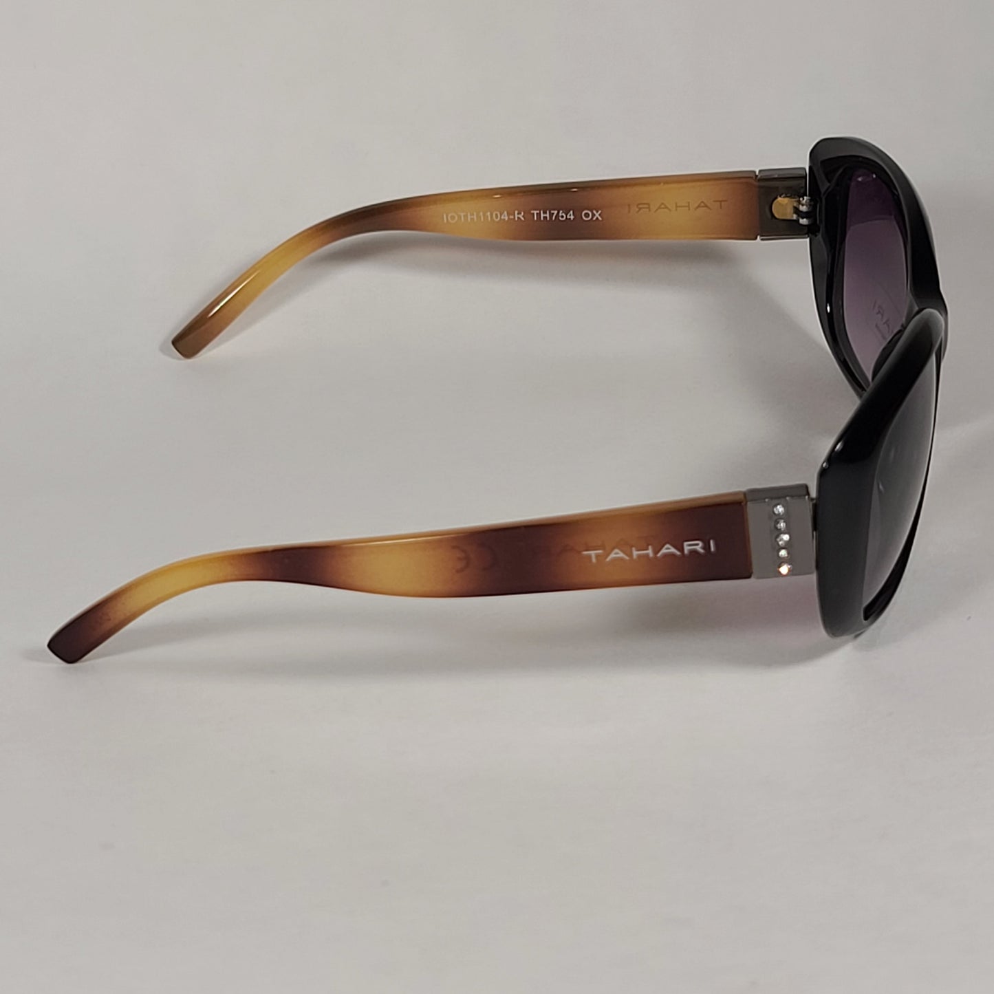 Tahari Oval Sunglasses Black And Light Havana Frame Rhinestone Temples Smoke Lens TH754 OX - Sunglasses