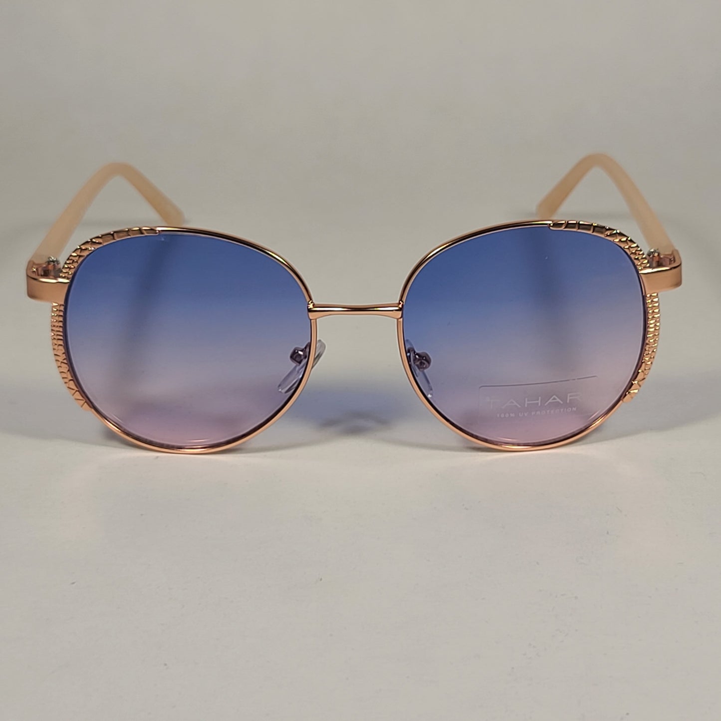 Tahari Round Aviator Sunglasses Rose Gold Nude Blue Pink Gradient Lens TH785 RGDND - Sunglasses