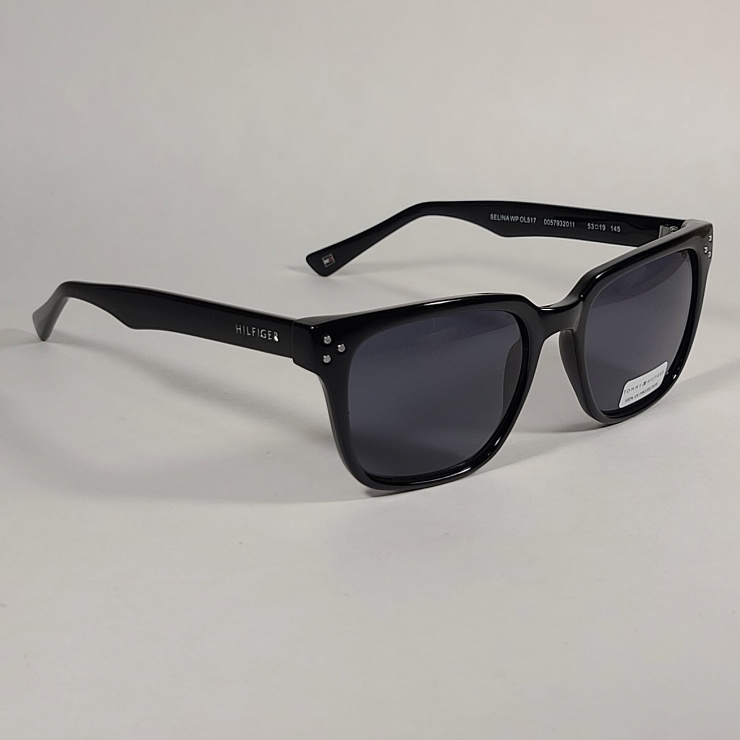 Tommy Hilfiger Selina Rectangle Sunglasses Shiny Black Frame Gray Mono Lens SELINA WP OL517 - Sunglasses