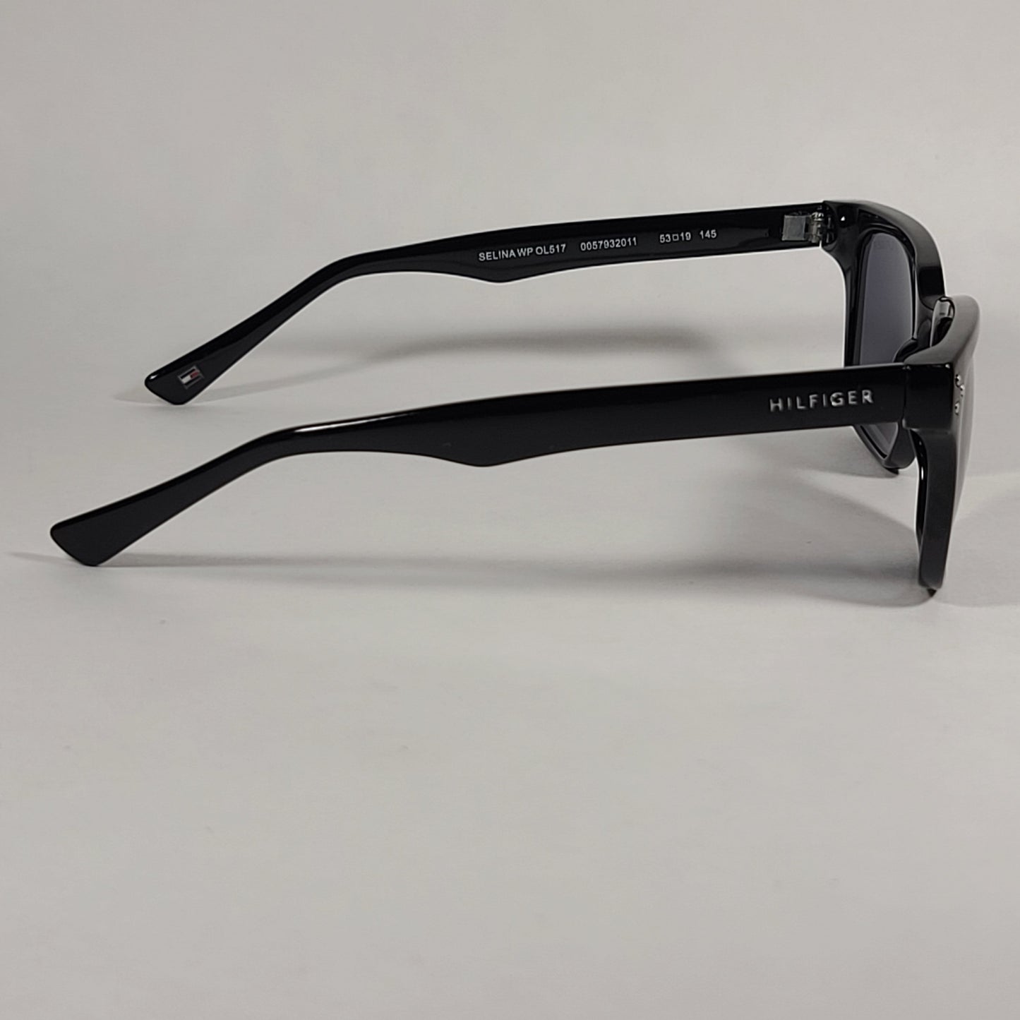 Tommy Hilfiger Selina Rectangle Sunglasses Shiny Black Frame Gray Mono Lens SELINA WP OL517 - Sunglasses