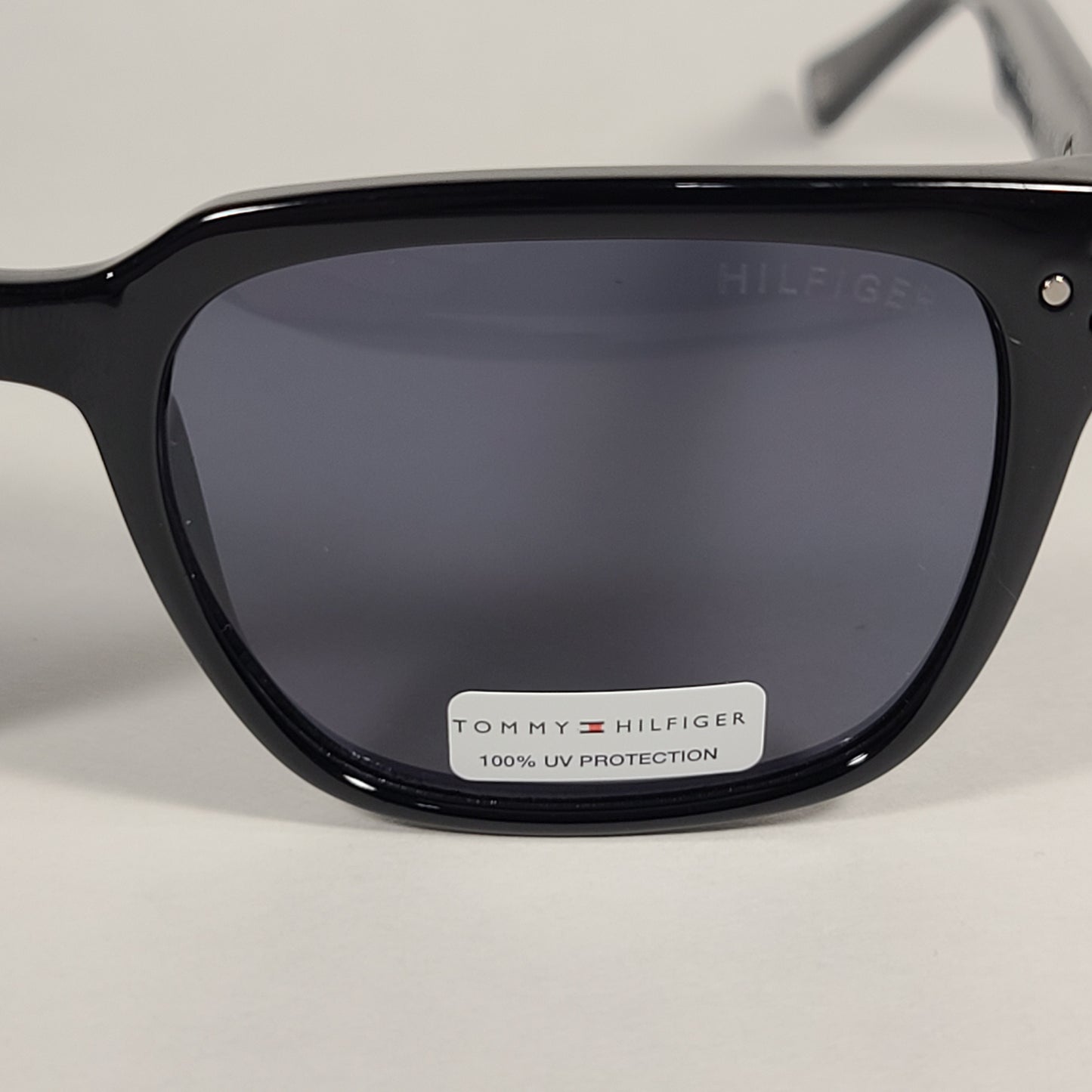 Tommy Hilfiger Selina Rectangle Sunglasses Shiny Black Frame Gray Mono Lens SELINA WP OL517 - Sunglasses