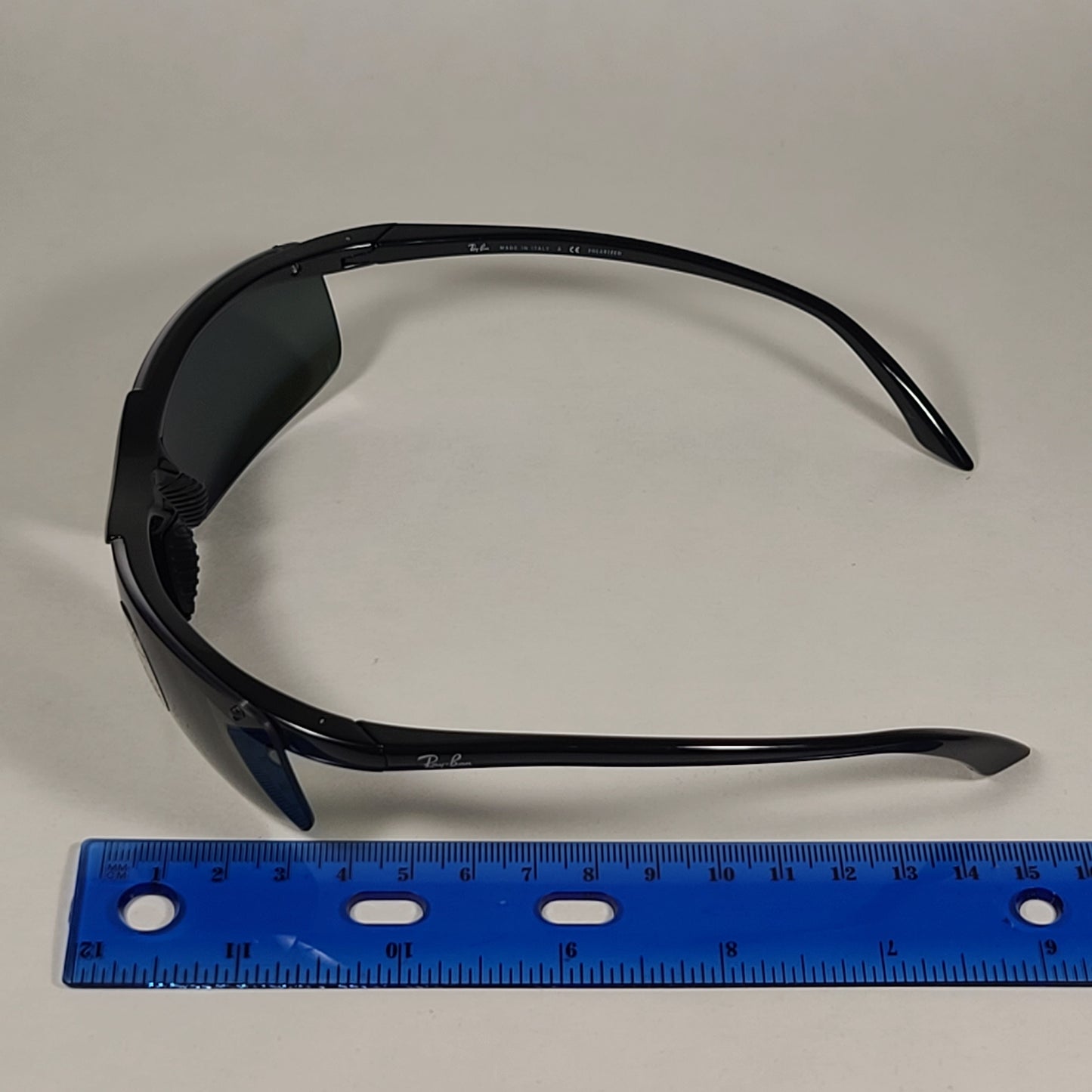 Ray-Ban Active Rimless Polarized Sunglasses RB4085 601/9A Sport Wrap Shiny Black Frame Green Lens - Sunglasses