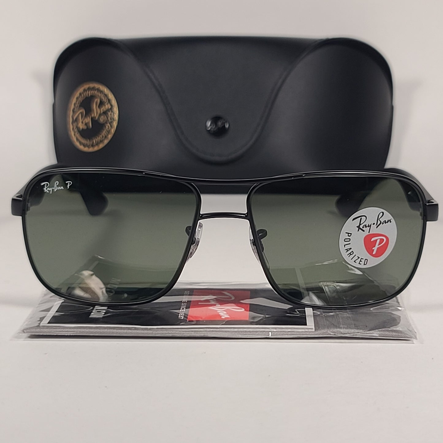 Ray-Ban Polarized Navigator Sunglasses RB3516 006/9A Matte Black Frame Green Classic Lens Rectangle Shape - Sunglasses
