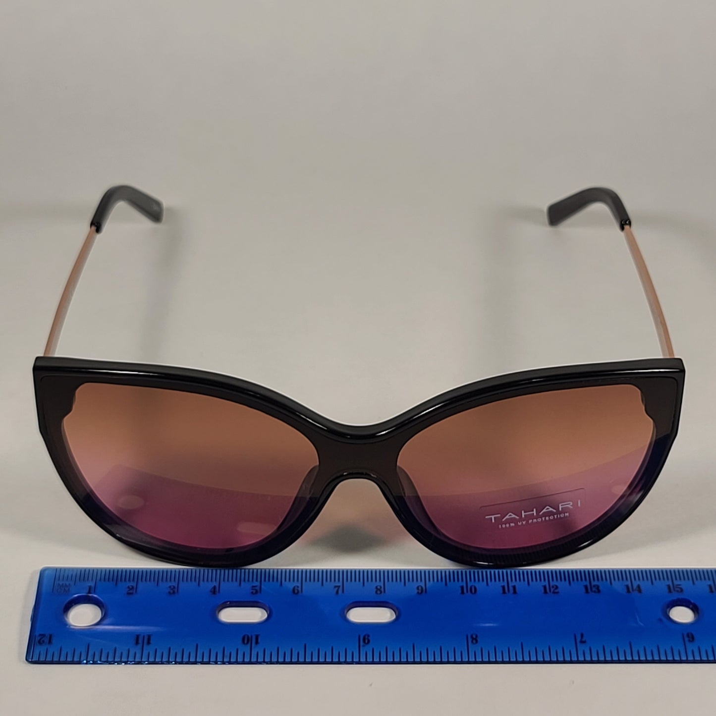 Tahari Oversize Cat Eye Sunglasses Black Gold Frame Pink Brown Gradient Lens TH781 OX - Sunglasses
