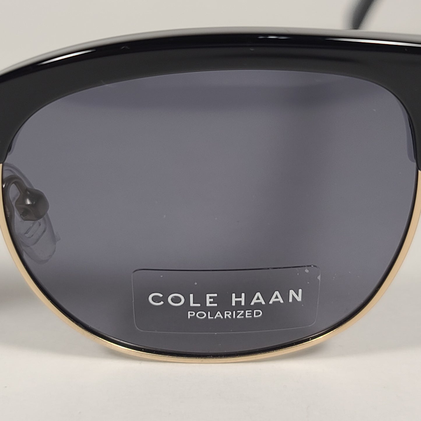 Cole Haan CH8505 001 Polarized Square Club Sunglasses Shiny Black Gold Trim Gray Lens - Sunglasses