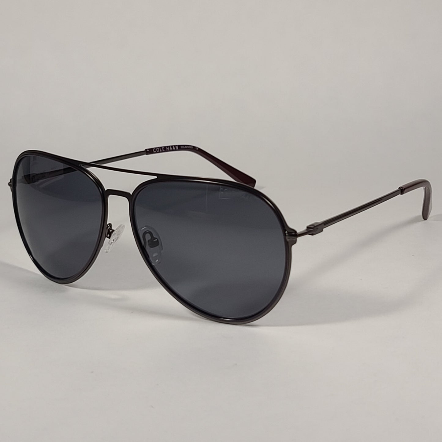 Cole Haan Polarized Aviator Sunglasses Gunmetal And Burgundy Frame Gray Lens CH8007 604 Burgundy - Sunglasses