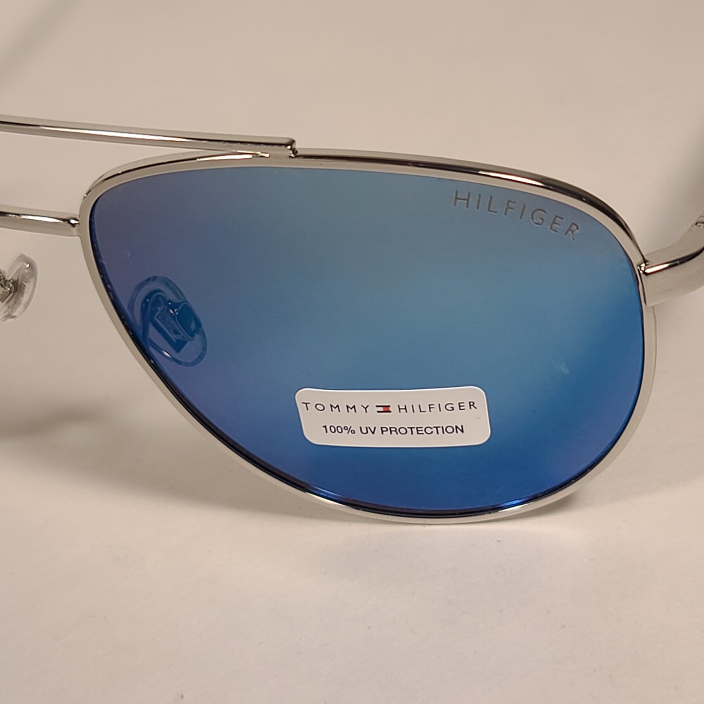 Tommy Hilfiger Lawrence Aviator Sunglasses Silver Tone Metal Frame Blue Mirror Lens LAWRENCE MM OM587 - Sunglasses