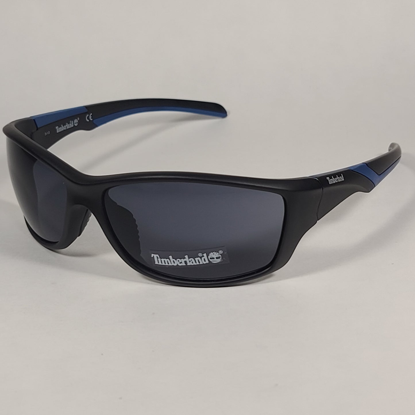 Timberland Sport Wrap Sunglasses Matte Black And Blue With Gray Lens TB7150 02A - Sunglasses