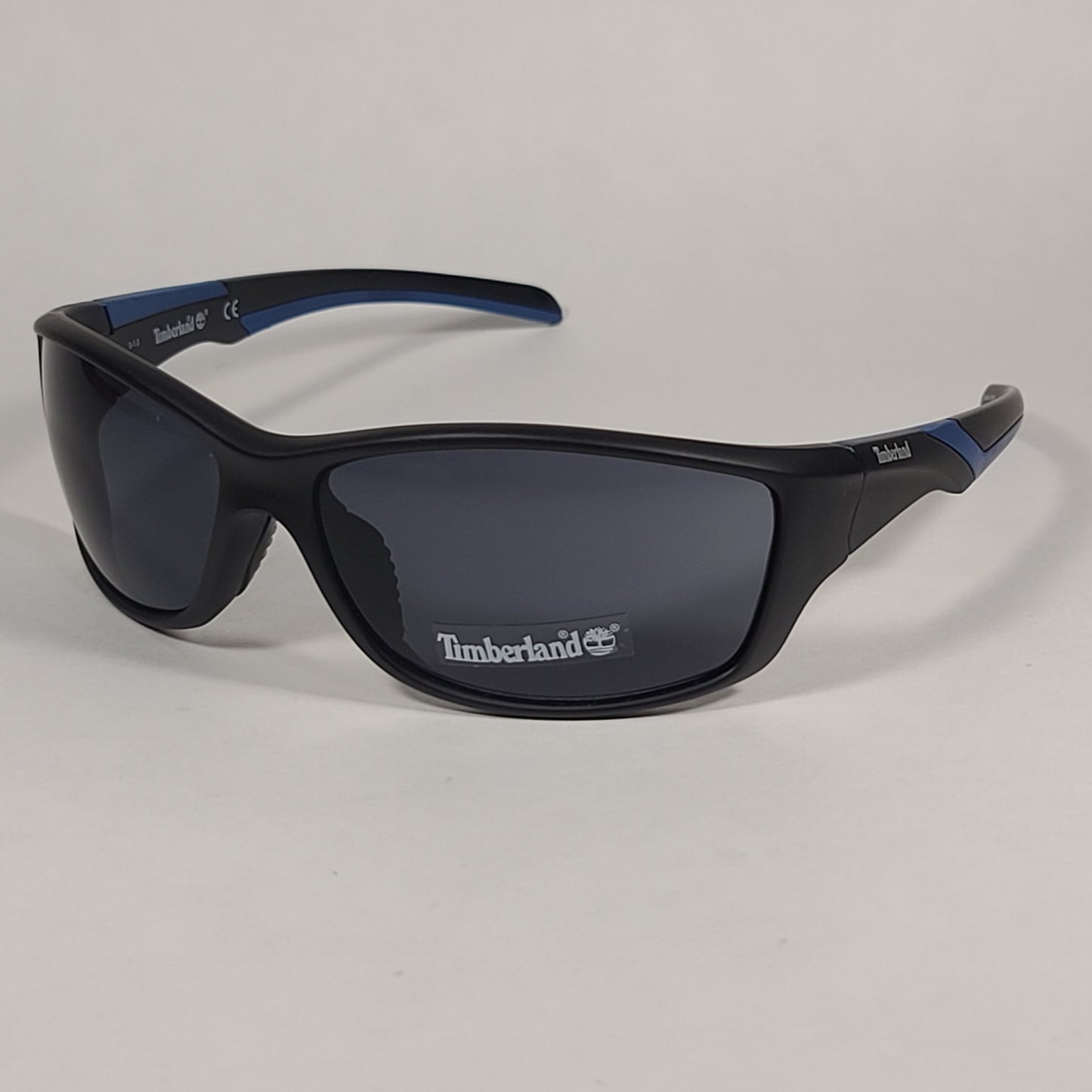 Timberland Sport Wrap Sunglasses Matte Black And Blue With Gray Lens TB7150 02A - Sunglasses