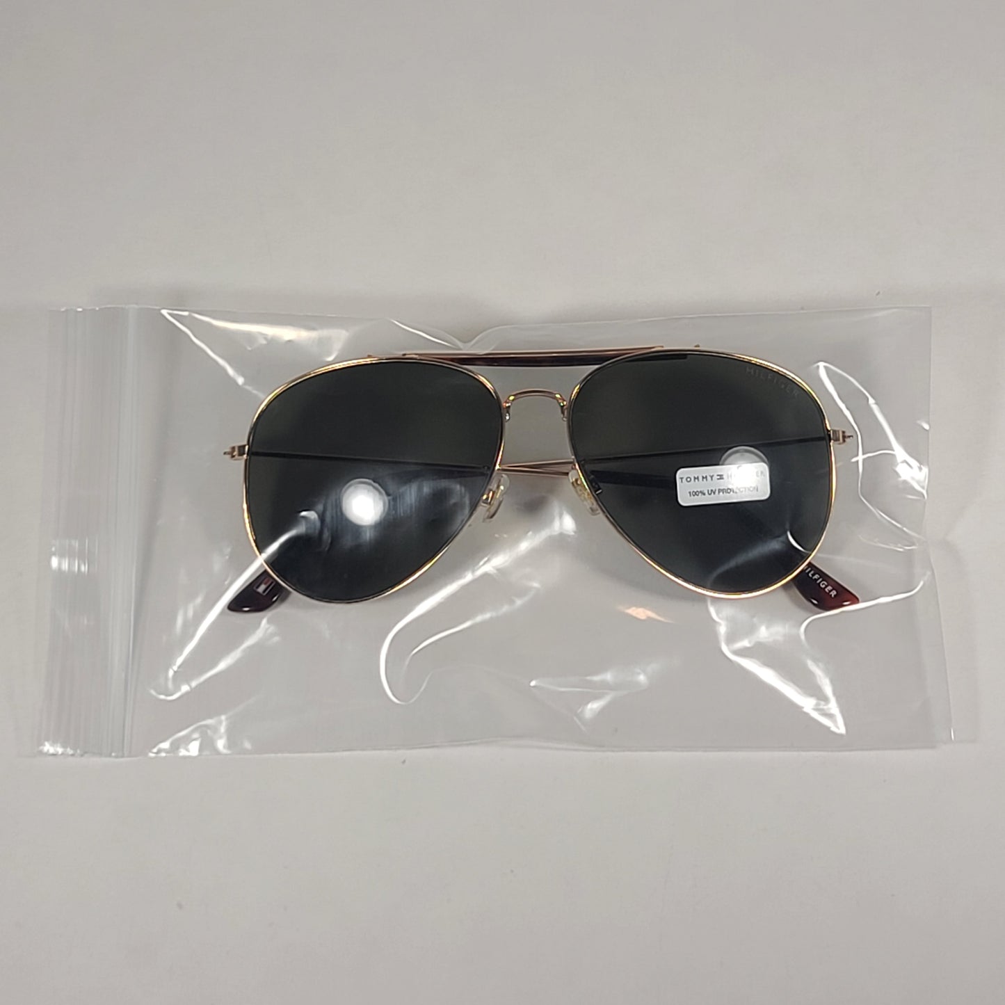 Tommy Hilfiger Iron Aviator Sunglasses Gold And Brown Crossbar Frame Green Lens IRON MM OU578 - Sunglasses