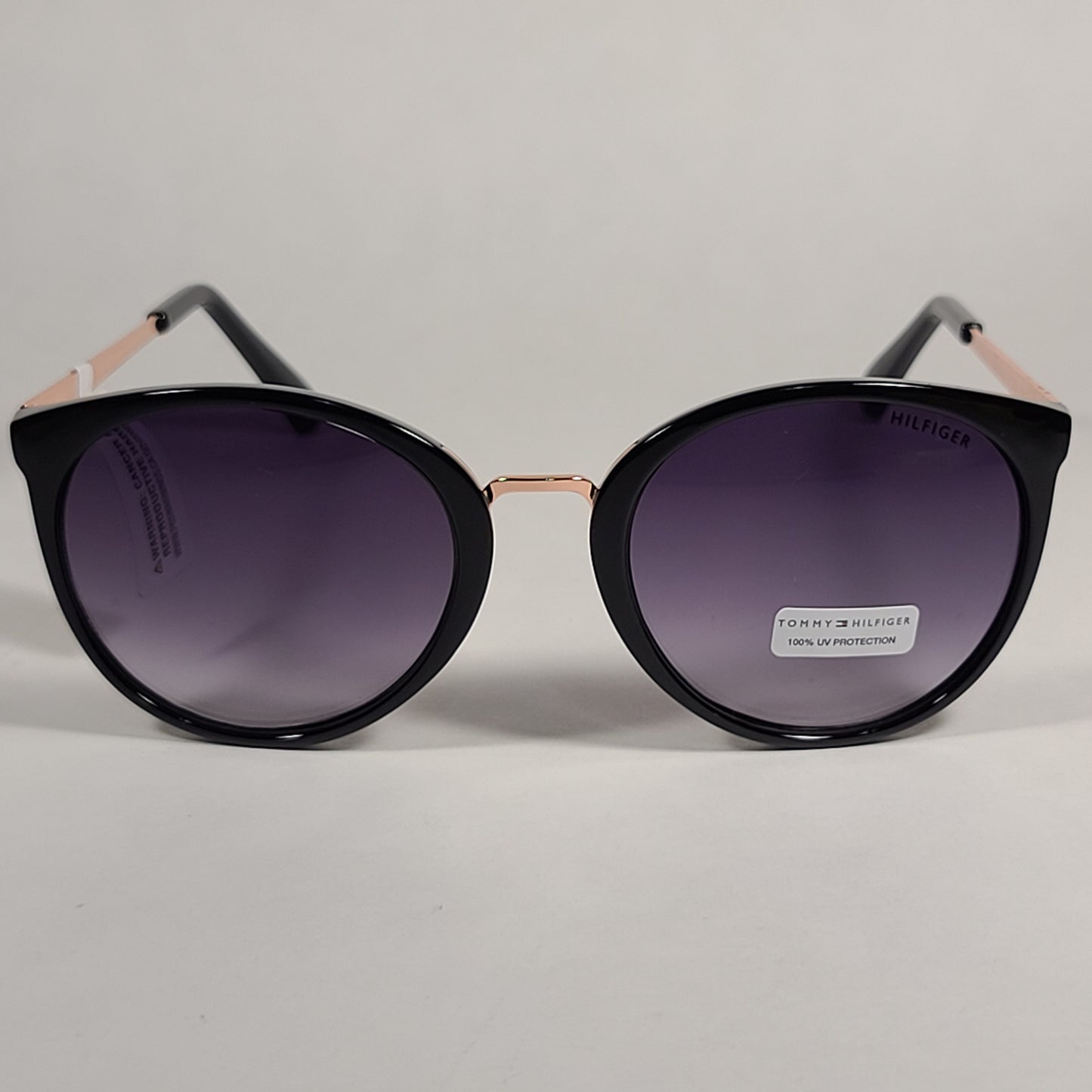 Tommy Hilfiger Tru Round Cateye Sunglasses Black Rose Gold Smoke Gradient Lens - Sunglasses