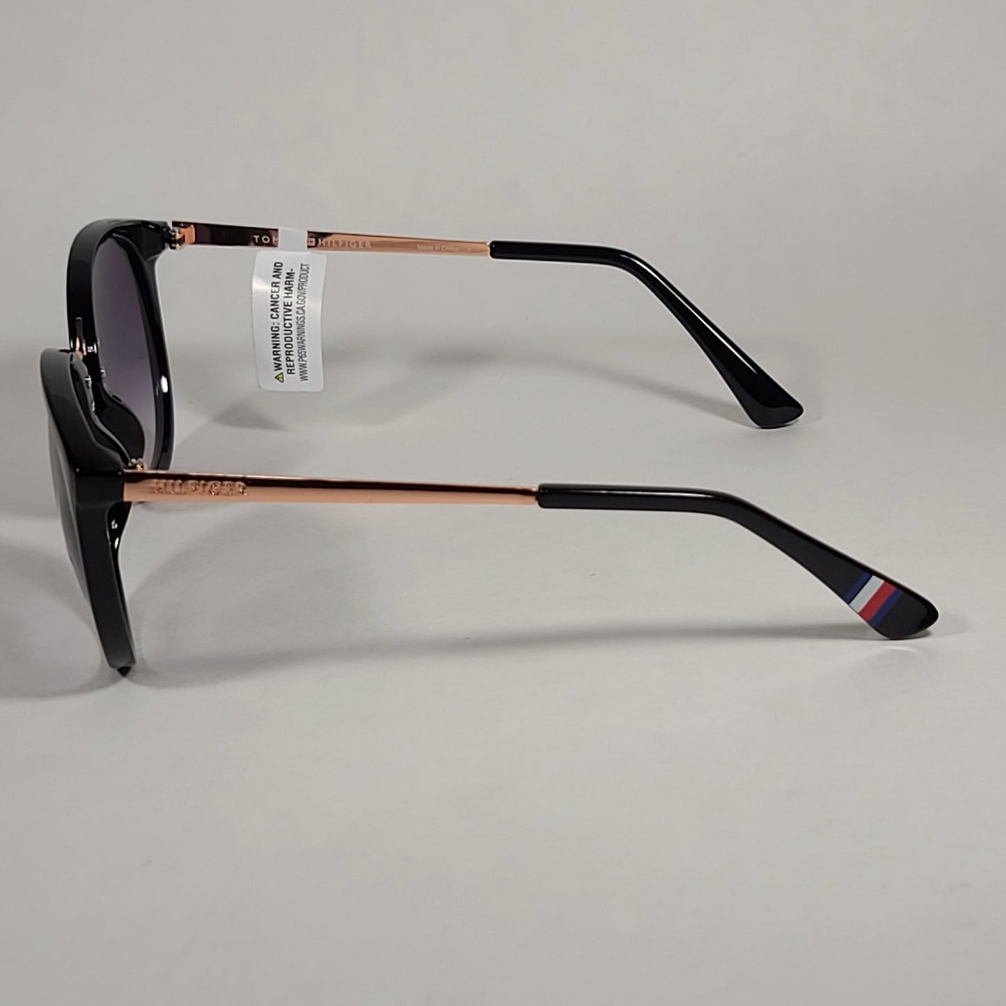 Tommy Hilfiger Tru Round Cateye Sunglasses Black Rose Gold Smoke Gradient Lens - Sunglasses