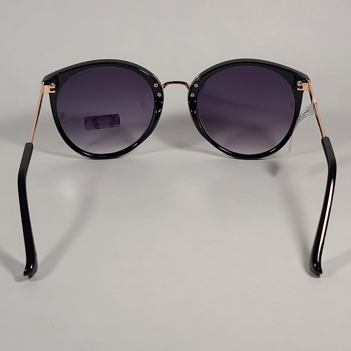 Tommy Hilfiger Tru Round Cateye Sunglasses Black Rose Gold Smoke Gradient Lens - Sunglasses