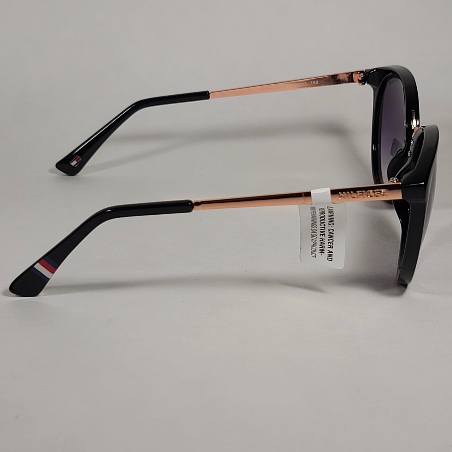 Tommy Hilfiger Tru Round Cateye Sunglasses Black Rose Gold Smoke Gradient Lens - Sunglasses