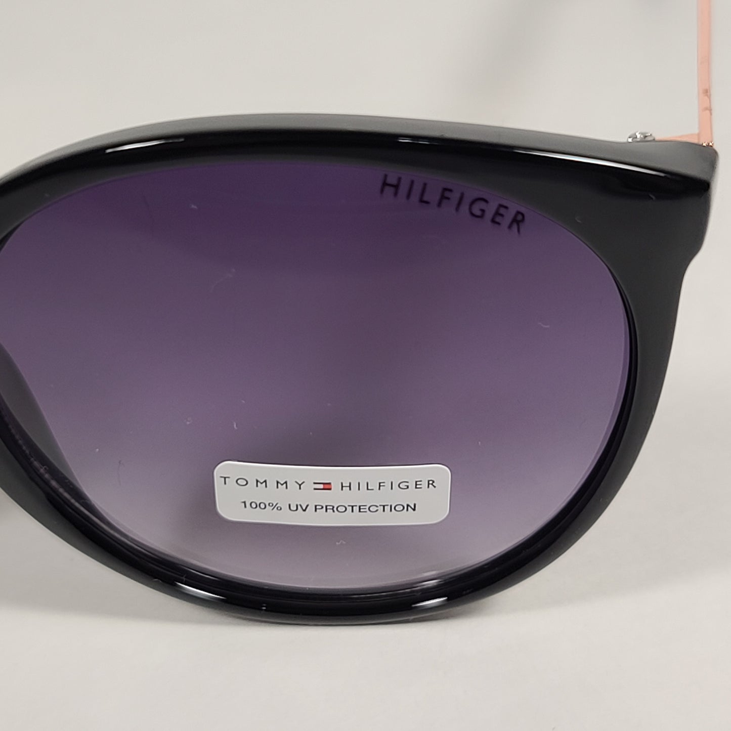 Tommy Hilfiger Tru Round Cateye Sunglasses Black Rose Gold Smoke Gradient Lens - Sunglasses