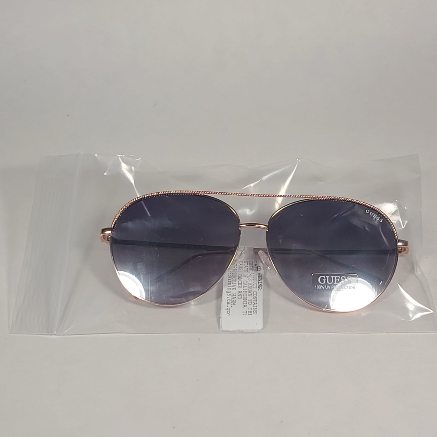 Guess Aviator Pilot Sunglasses Rose Gold Metal Frame Silver Mirror Lens GF0391 28U - Sunglasses
