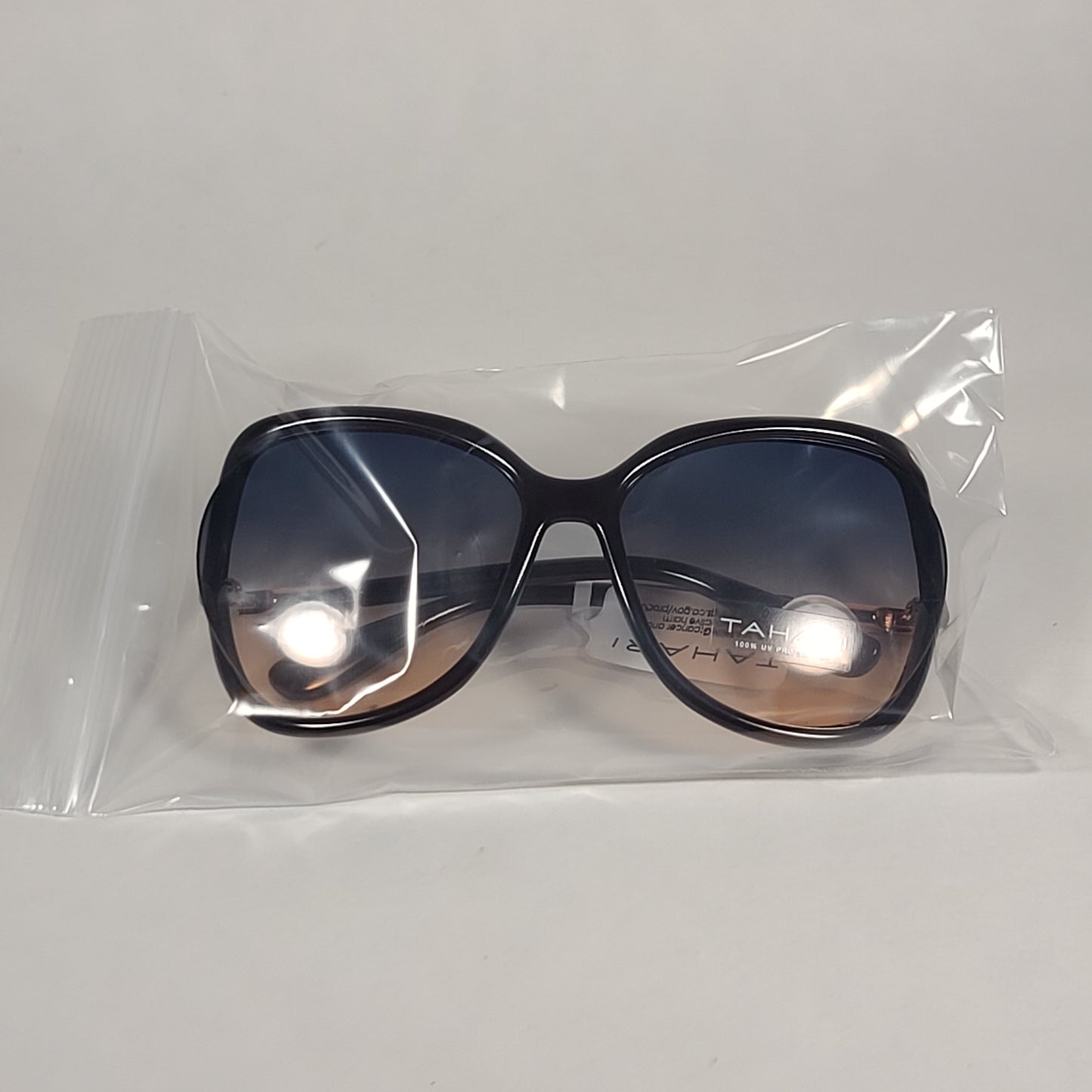 Tahari Butterfly Vented Sunglasses Brown Frame Blue Pink Gradient Lens TH740 BRN - Sunglasses