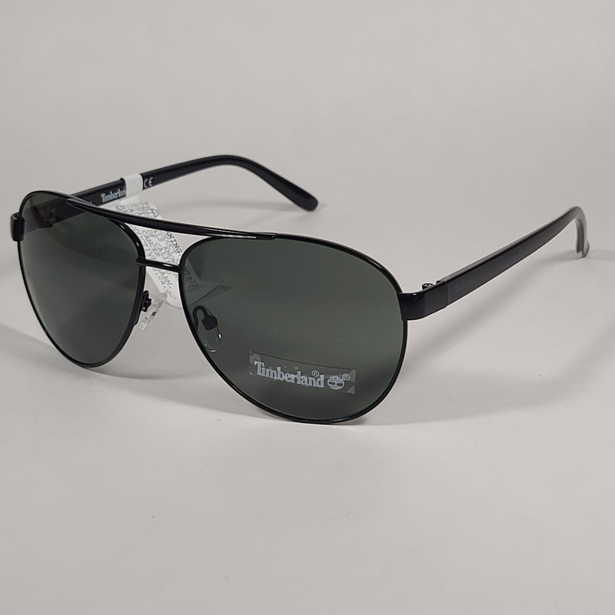 Timberland Aviator Sunglasses Shiny Black Frame Green Tinted Lens TB71