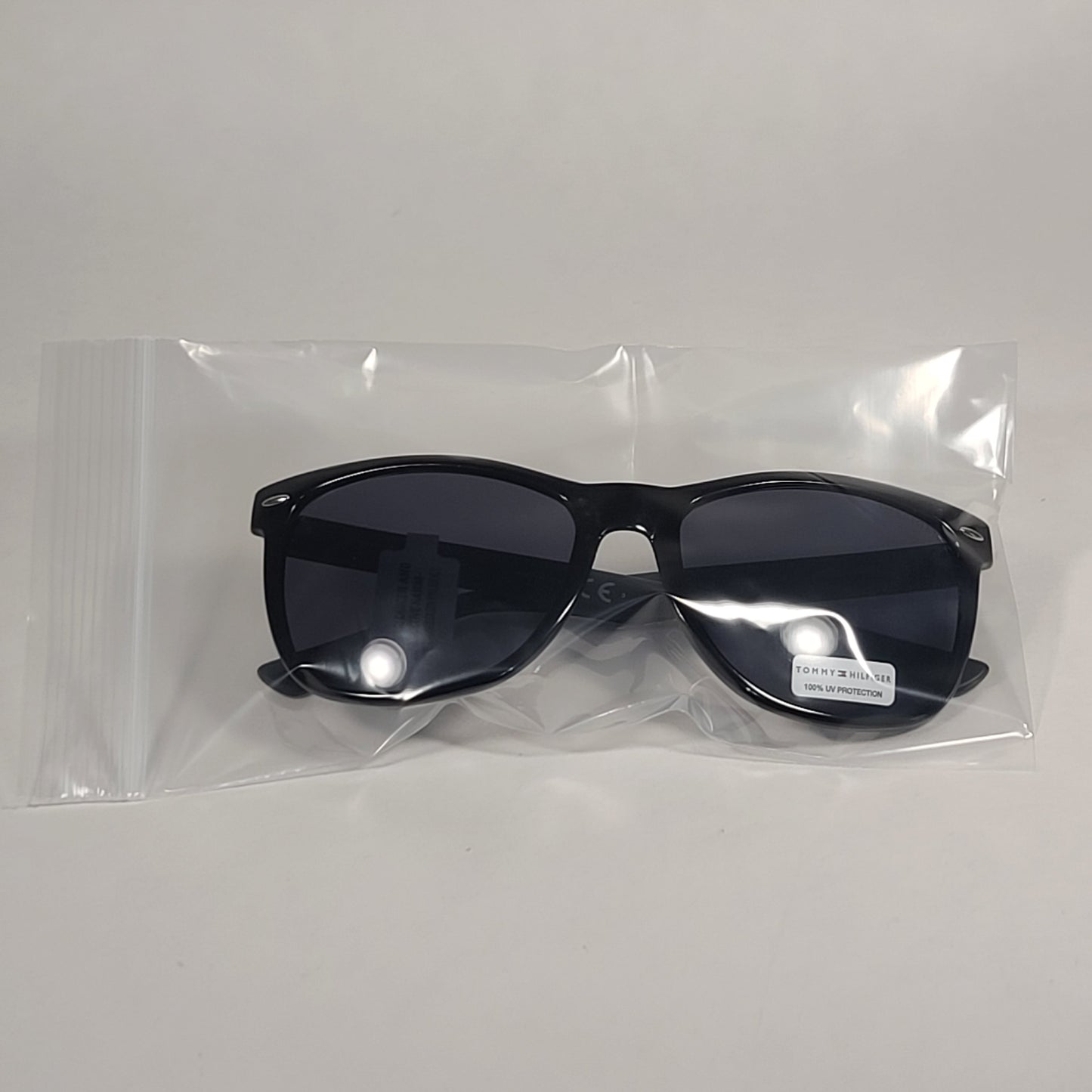 Tommy Hilfiger Conrad Rectangular Sunglasses Shiny Black Frame Gray Tinted Lens CONRAD MP OM130 - Sunglasses