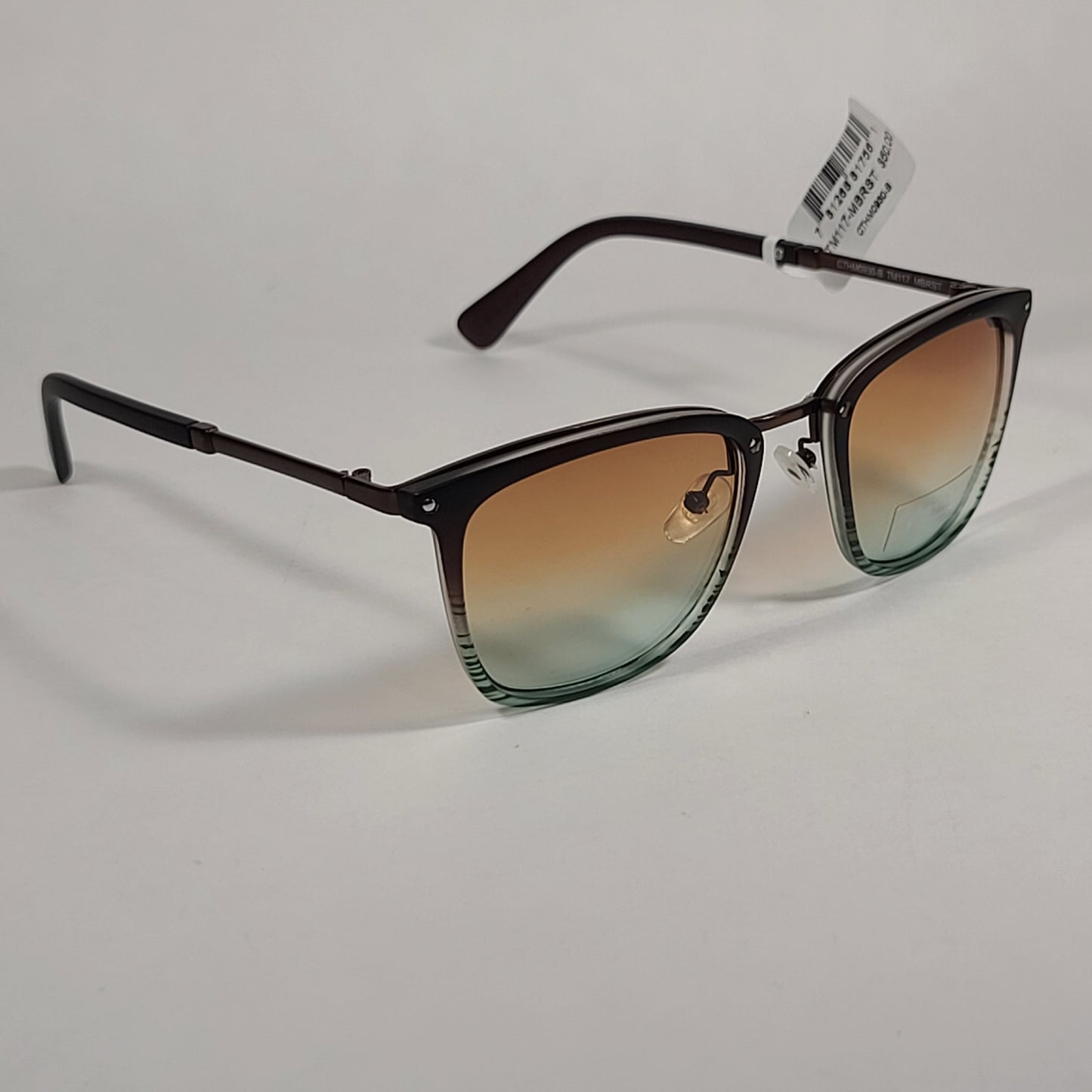 Tahari Square Club Sunglasses Matte Brown Light Blue Gradient Lens TM117 MBRST - Sunglasses