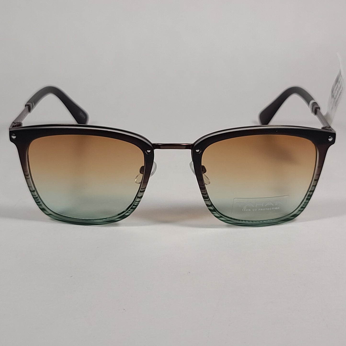 Tahari Square Club Sunglasses Matte Brown Light Blue Gradient Lens TM117 MBRST - Sunglasses