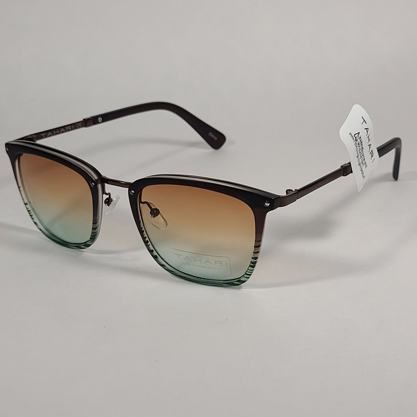 Tahari Square Club Sunglasses Matte Brown Light Blue Gradient Lens TM117 MBRST - Sunglasses