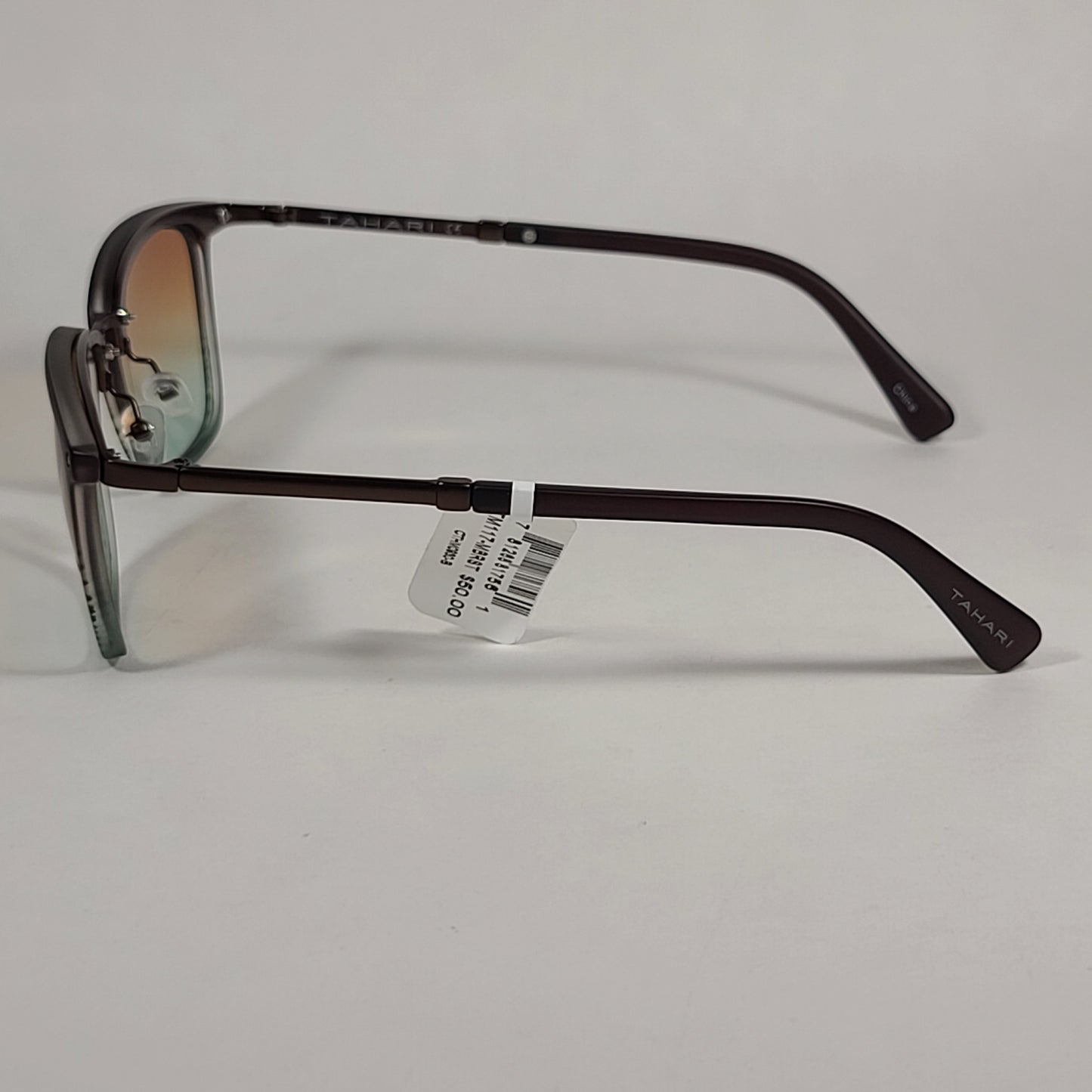 Tahari Square Club Sunglasses Matte Brown Light Blue Gradient Lens TM117 MBRST - Sunglasses