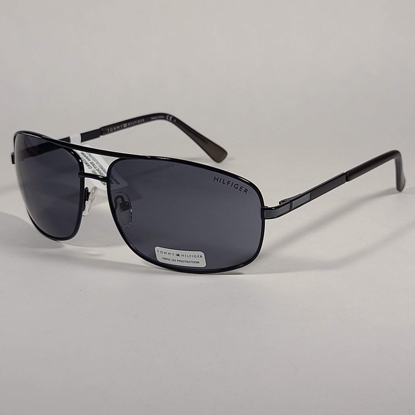 Tommy Hilfiger Vance Rectangular Sunglasses Black Gray Frame Gray Tinted Lens VANCE MM OM205 - Sunglasses