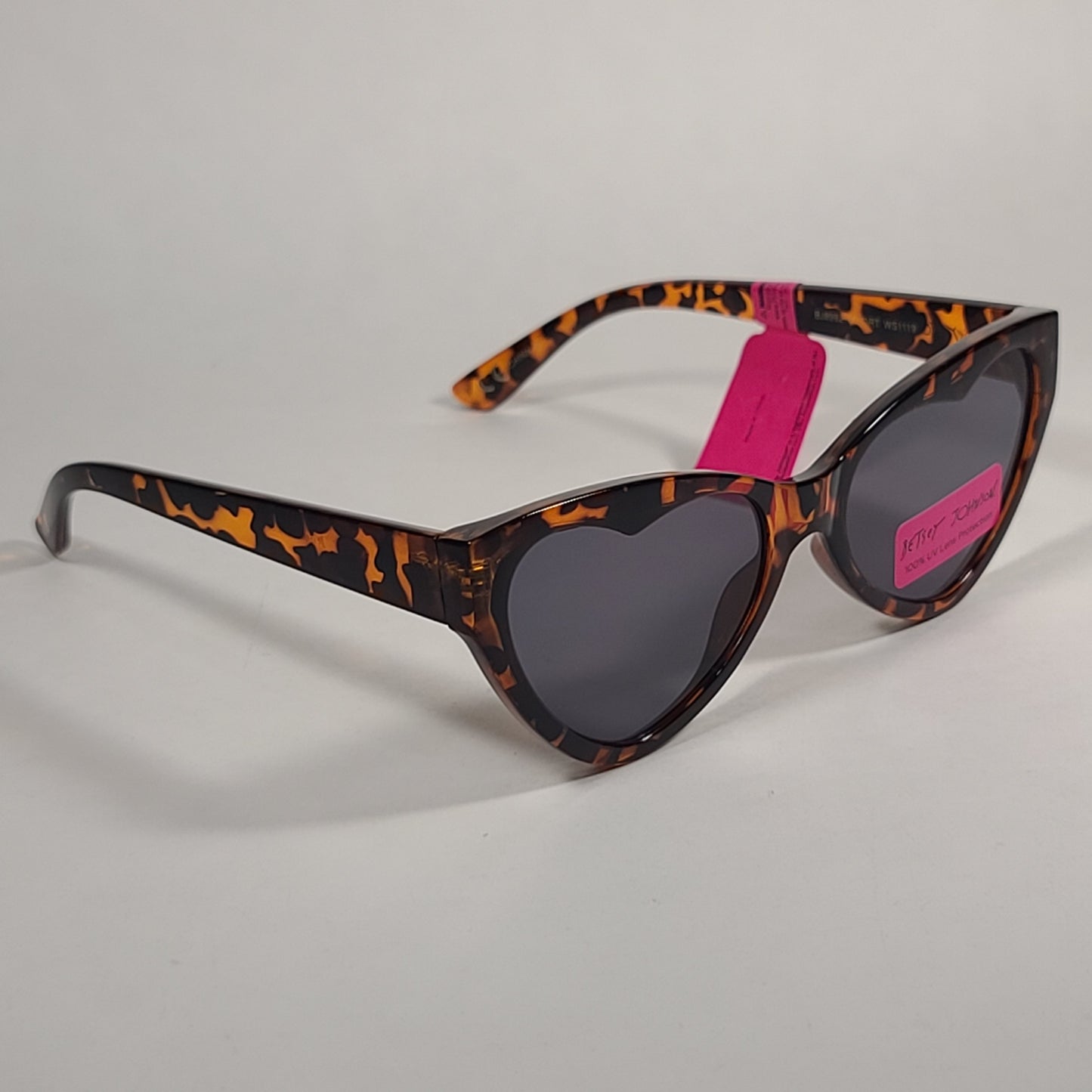 Betsey Johnson Heart Shape Sunglasses Brown Tortoise Frame Gray Tinted Lens BJ899214 TORT - Sunglasses