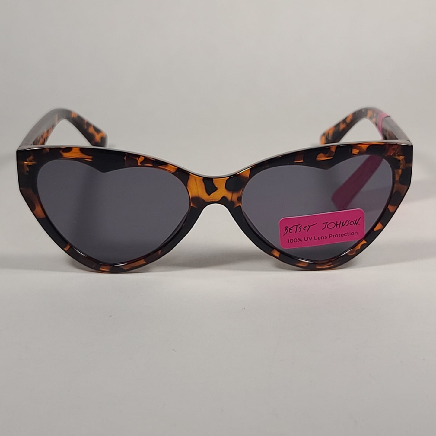 Betsey Johnson Heart Shape Sunglasses Brown Tortoise Frame Gray Tinted Lens BJ899214 TORT - Sunglasses