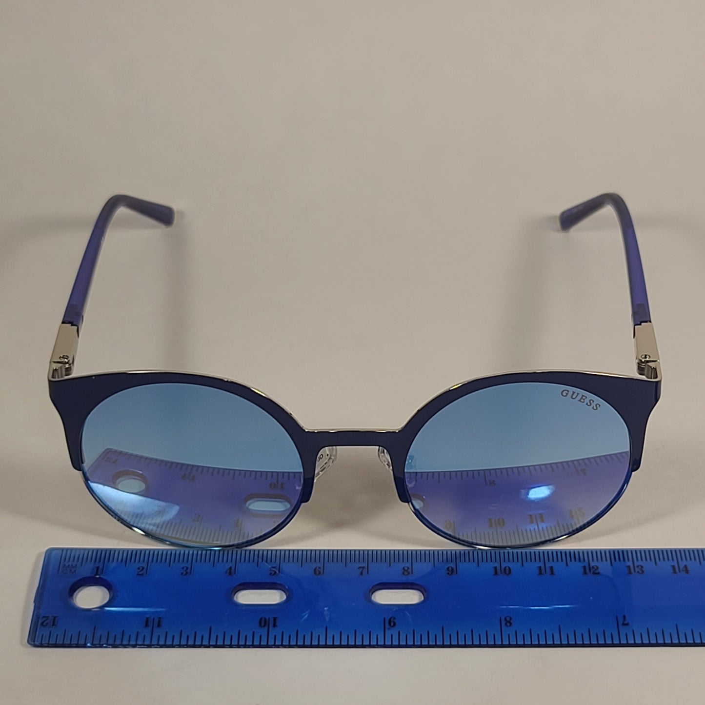 Guess Round Sunglasses GU3036 92X Blue And Silver Frame Blue Flash Mirror Lens - Sunglasses