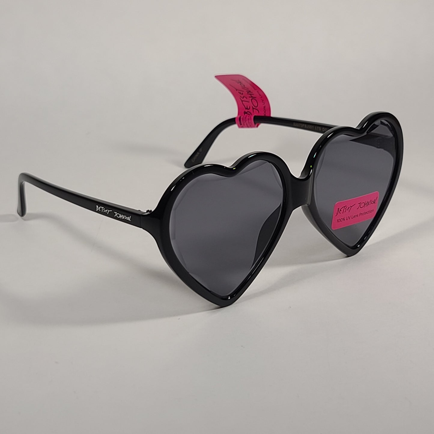 Betsey Johnson Heart Shape Sunglasses Shiny Black Frame Gray Tinted Lens - Sunglasses