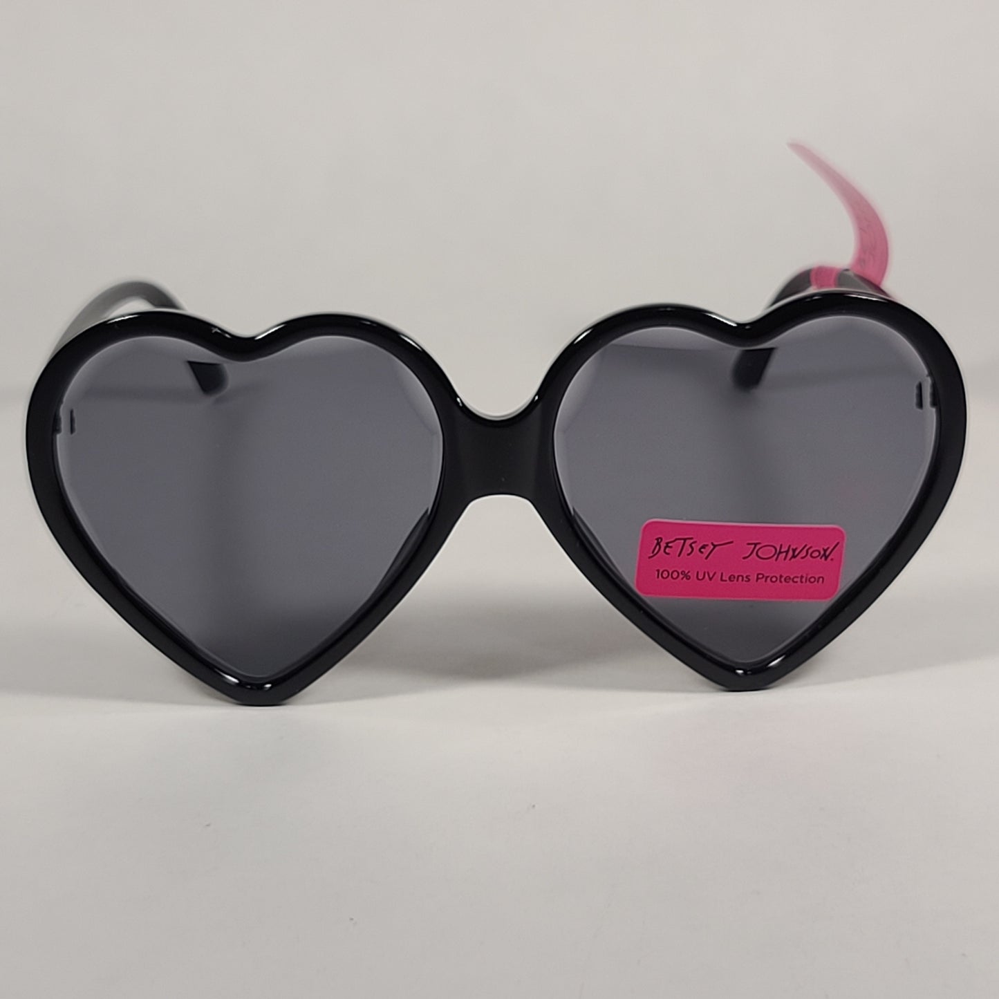 Betsey Johnson Heart Shape Sunglasses Shiny Black Frame Gray Tinted Lens - Sunglasses