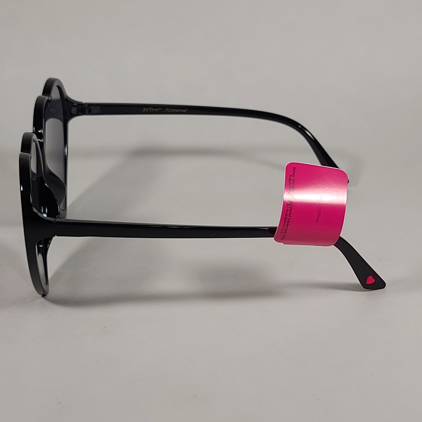 Betsey Johnson Heart Shape Sunglasses Shiny Black Frame Gray Tinted Lens - Sunglasses