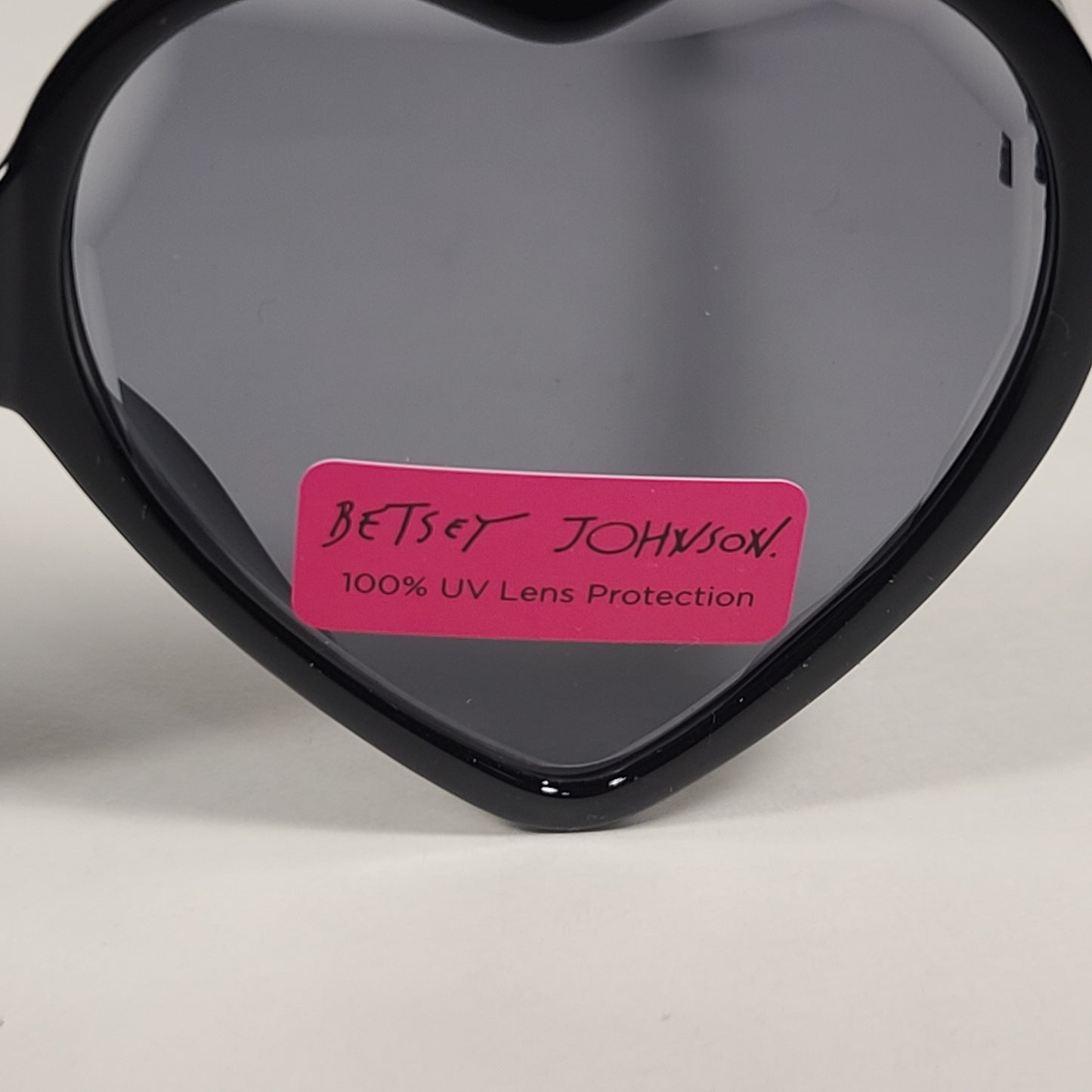 Betsey Johnson Heart Shape Sunglasses Shiny Black Frame Gray Tinted Lens - Sunglasses