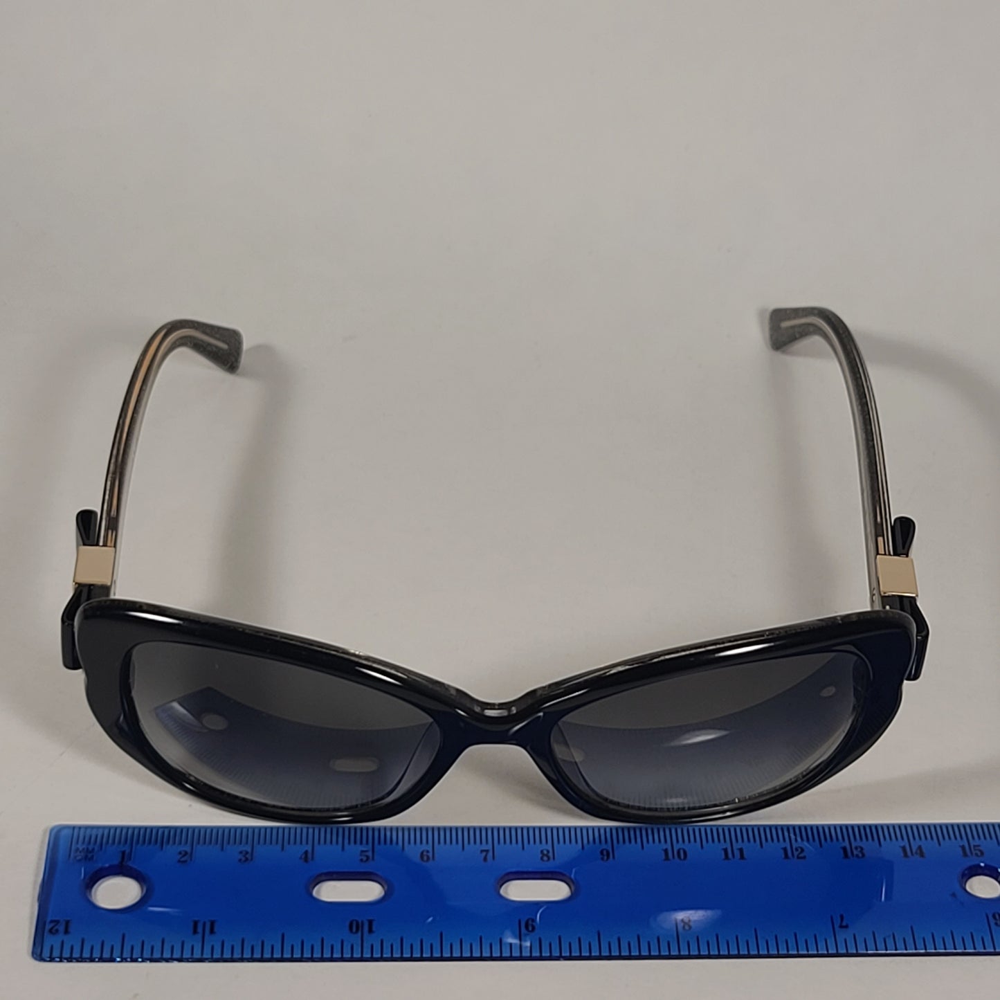 Kate Spade Chandra/s PEUF8 Flat Oval Sunglasses Black Gold Glitter Gray Gradient Lens - Sunglasses