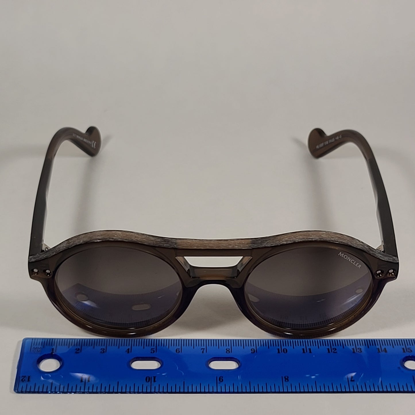 Moncler Round Sunglasses Brown Mastic Frame Smoke Gradient Lens ML0037 51B - Sunglasses