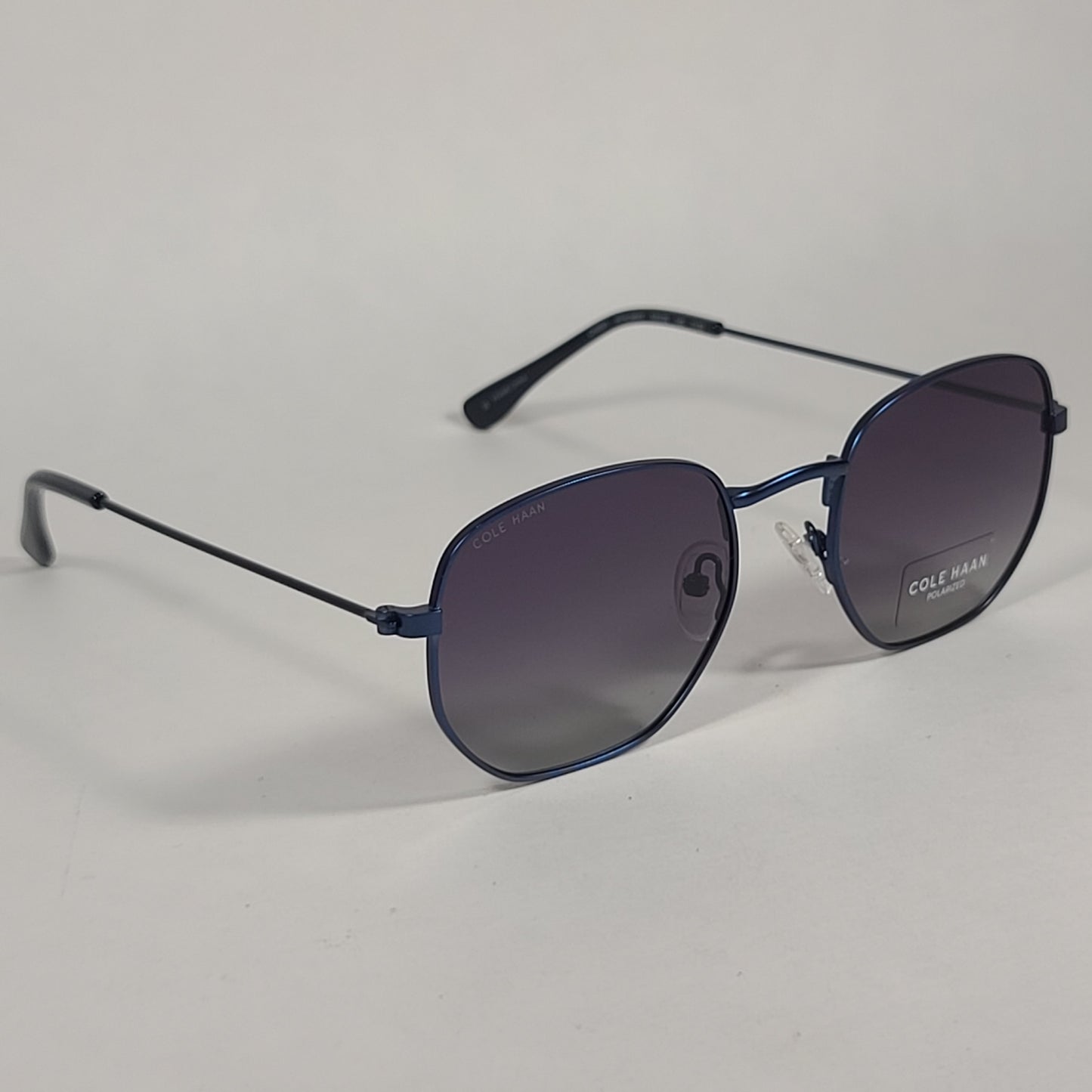 Cole Haan CH8501 414 Polarized Hexagon Sunglasses Navy Blue Smoke Gradient Lens - Sunglasses