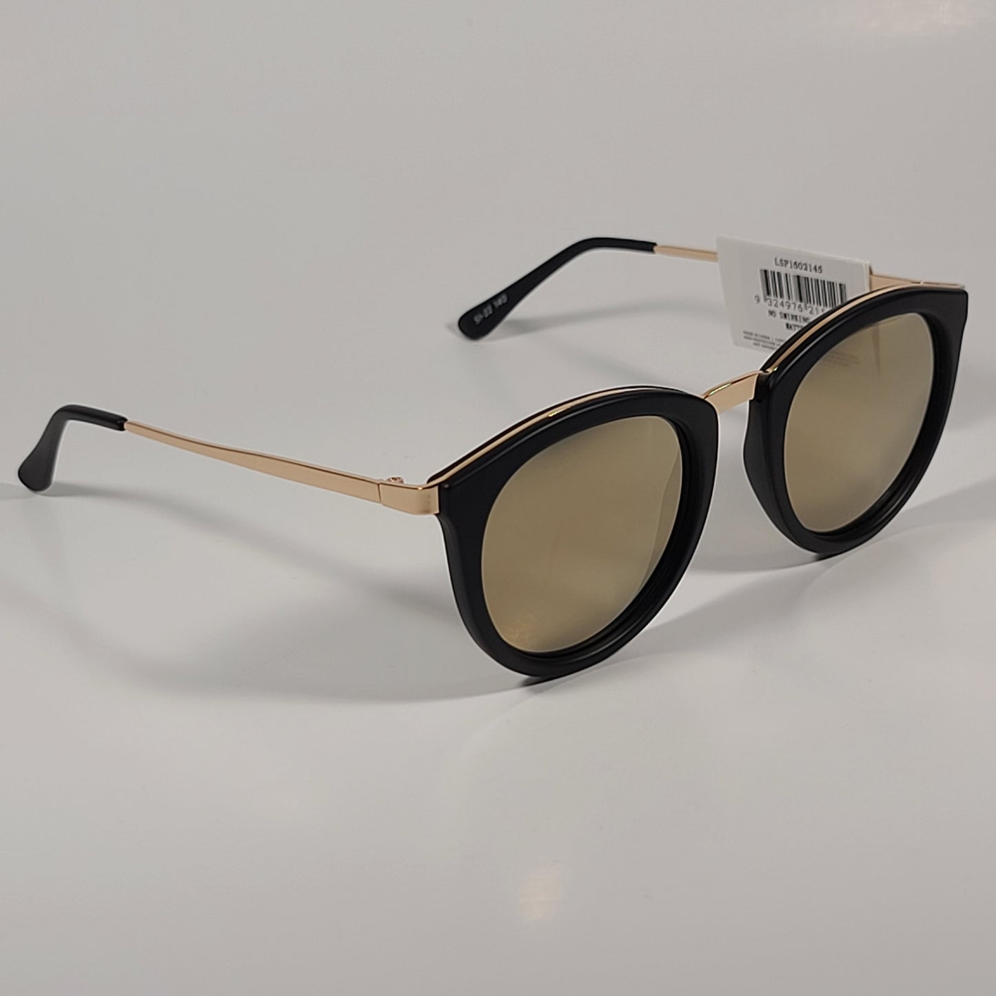 Le Specs No Smirking Round Sunglasses Matte Black Gold Frame Gold Mirror Lens LSP1602145 - Sunglasses