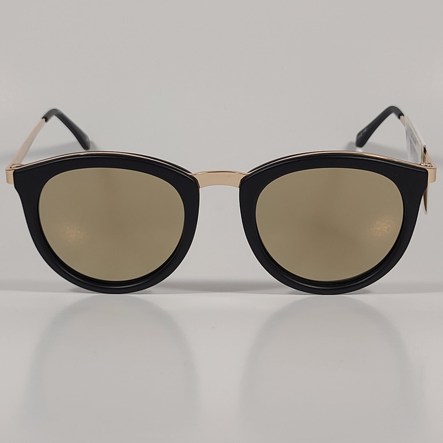 Le Specs No Smirking Round Sunglasses Matte Black Gold Frame Gold Mirror Lens LSP1602145 - Sunglasses