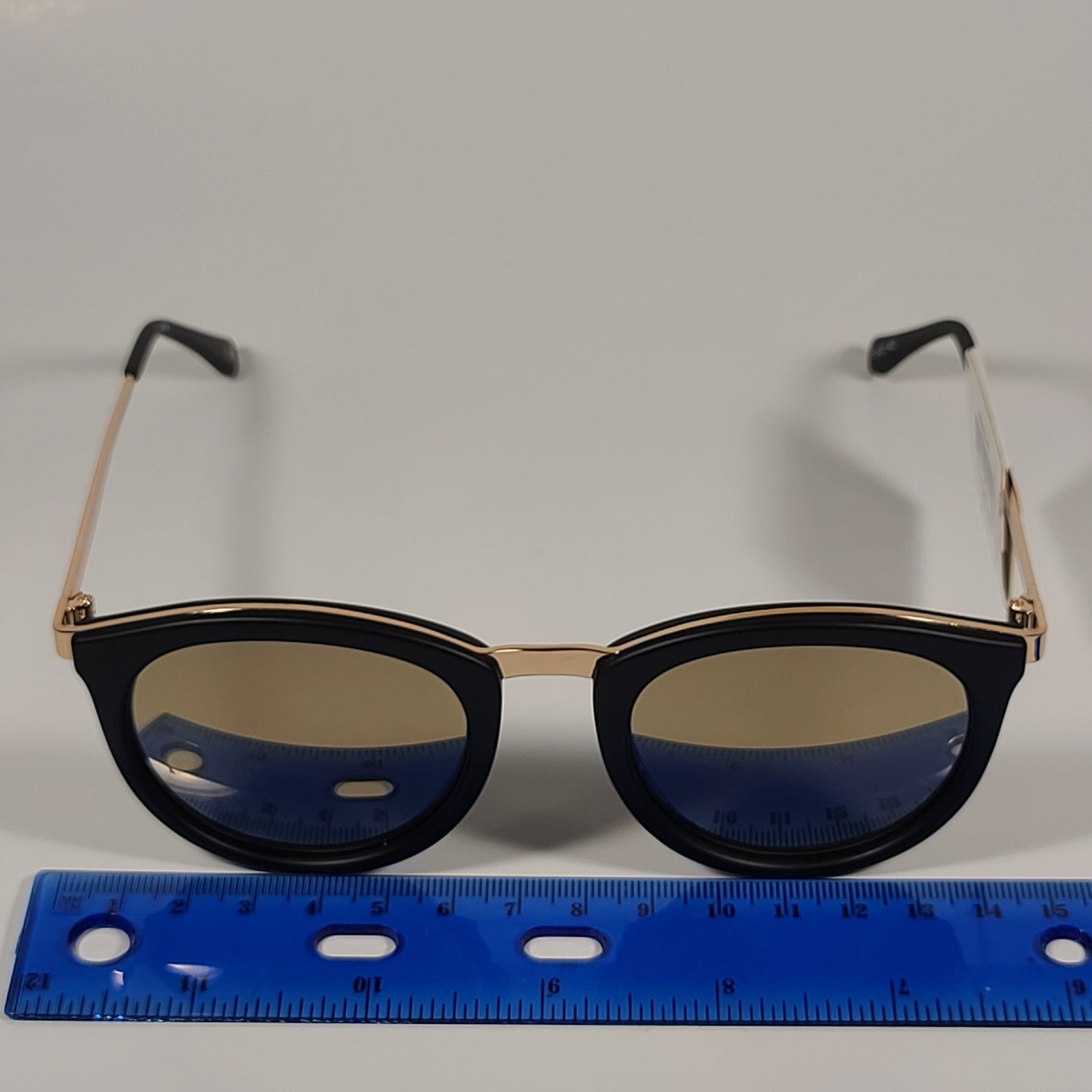 Le Specs No Smirking Round Sunglasses Matte Black Gold Frame Gold Mirror Lens LSP1602145 - Sunglasses