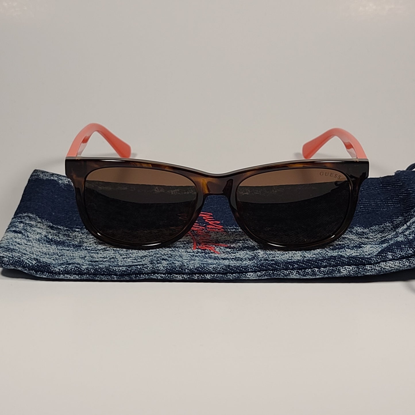 Guess Small Square Sunglasses GU9199/S 52E Orange Brown Tortoise Frame Brown Lens - Sunglasses