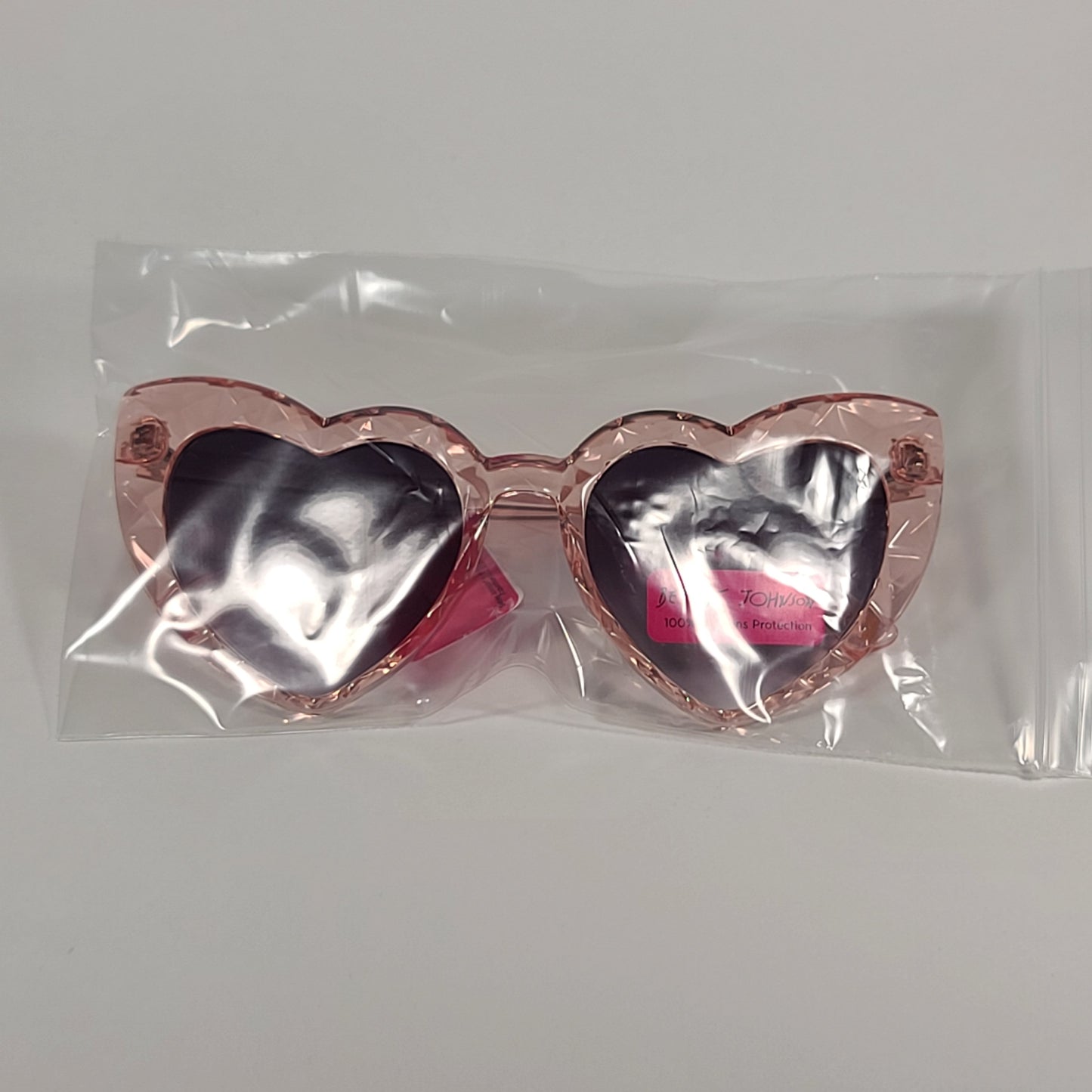 Betsey Johnson Heart Shape Sunglasses Pink Crystal Frame Smoke Gradient Lens 53606FBJ - Sunglasses