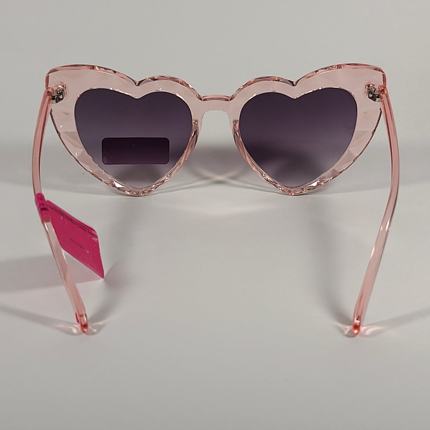 Betsey Johnson Heart Shape Sunglasses Pink Crystal Frame Smoke Gradient Lens 53606FBJ - Sunglasses