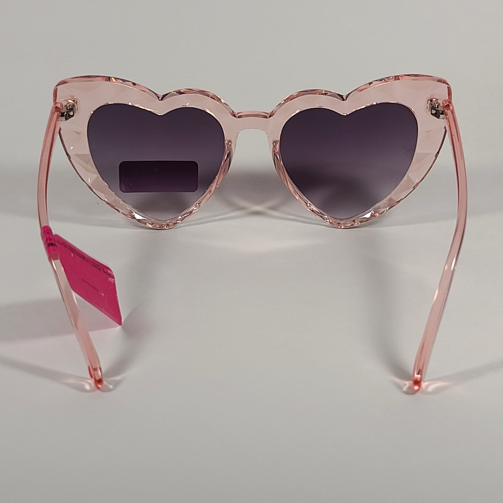 Betsey Johnson Heart Shape Sunglasses Pink Crystal Frame Smoke Gradient Lens 53606FBJ - Sunglasses