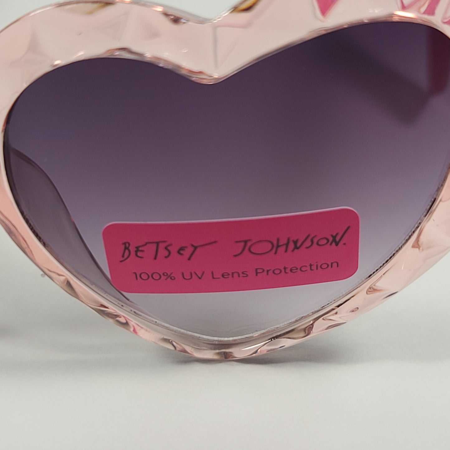 Betsey Johnson Heart Shape Sunglasses Pink Crystal Frame Smoke Gradient Lens 53606FBJ - Sunglasses