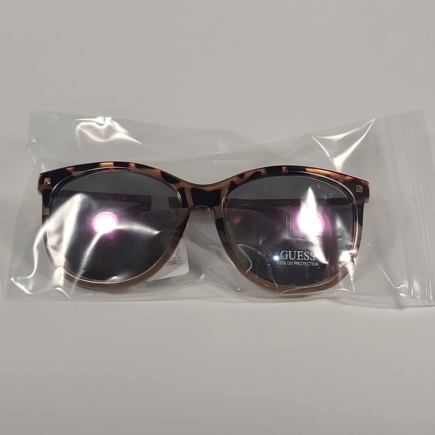 Guess Oversized Designer Sunglasses Pink Tortoise Rose Gold Frame Rose Gold Mirror Lens GF0302 56U - Sunglasses