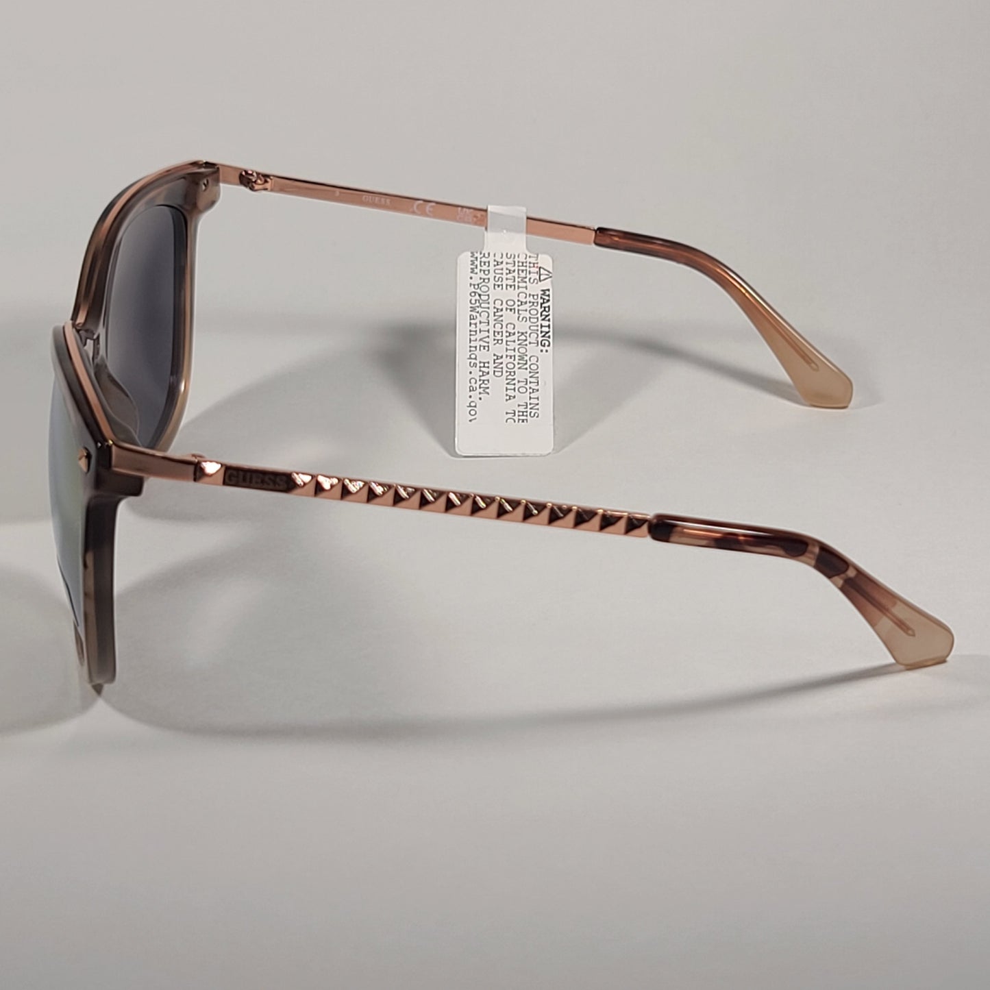 Guess Oversized Designer Sunglasses Pink Tortoise Rose Gold Frame Rose Gold Mirror Lens GF0302 56U - Sunglasses