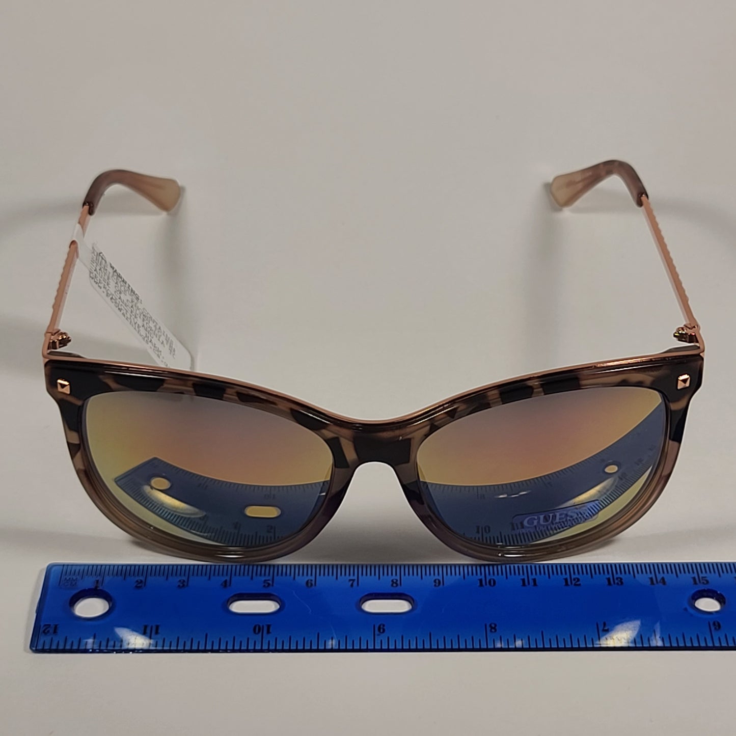 Guess Oversized Designer Sunglasses Pink Tortoise Rose Gold Frame Rose Gold Mirror Lens GF0302 56U - Sunglasses