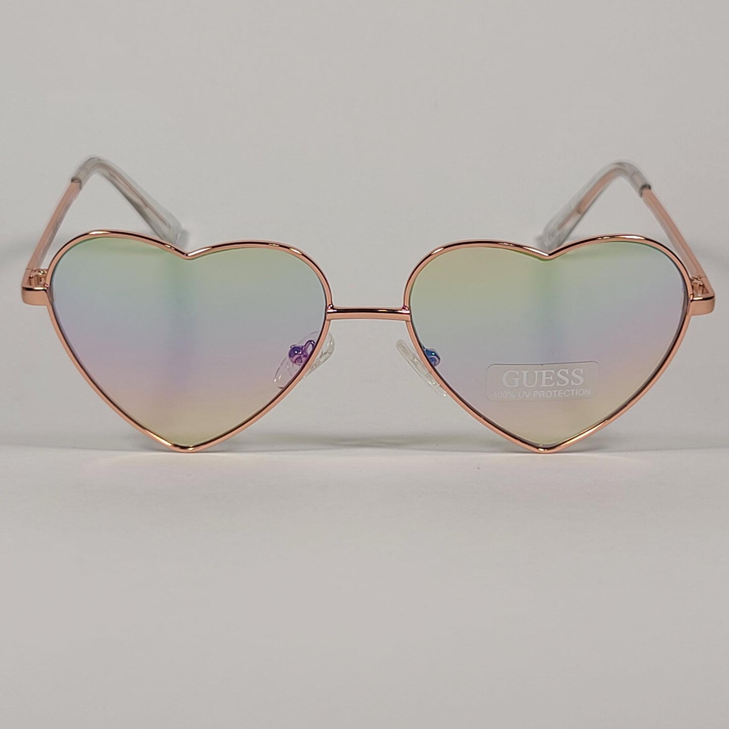 Guess Small Heart Sunglasses Gold Tone Metal Frame Rainbow Flash Lens GF4008 32W - Sunglasses